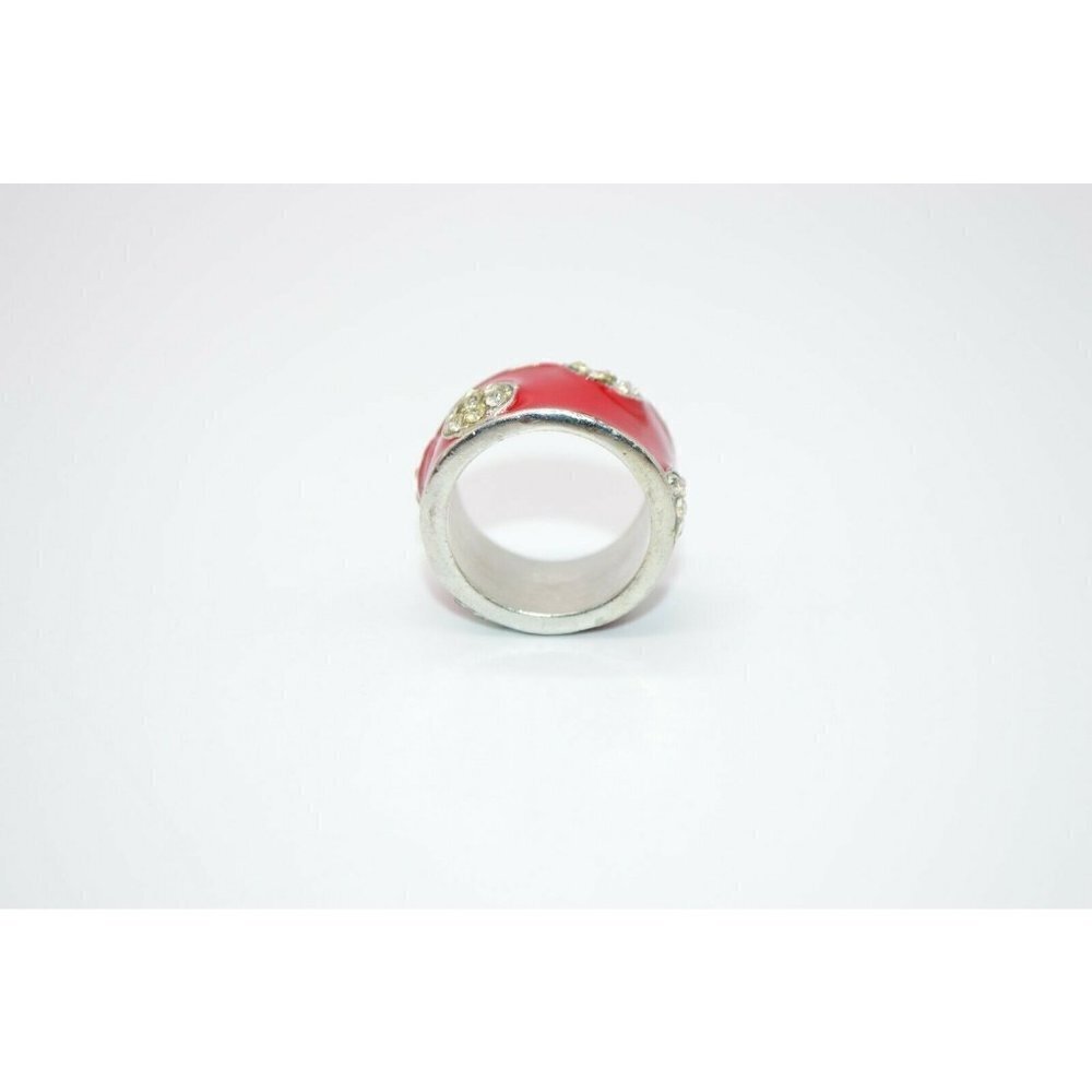 Red Enamel Clear Rhinestone Dot Abstract Silver - Picture 3 of 4